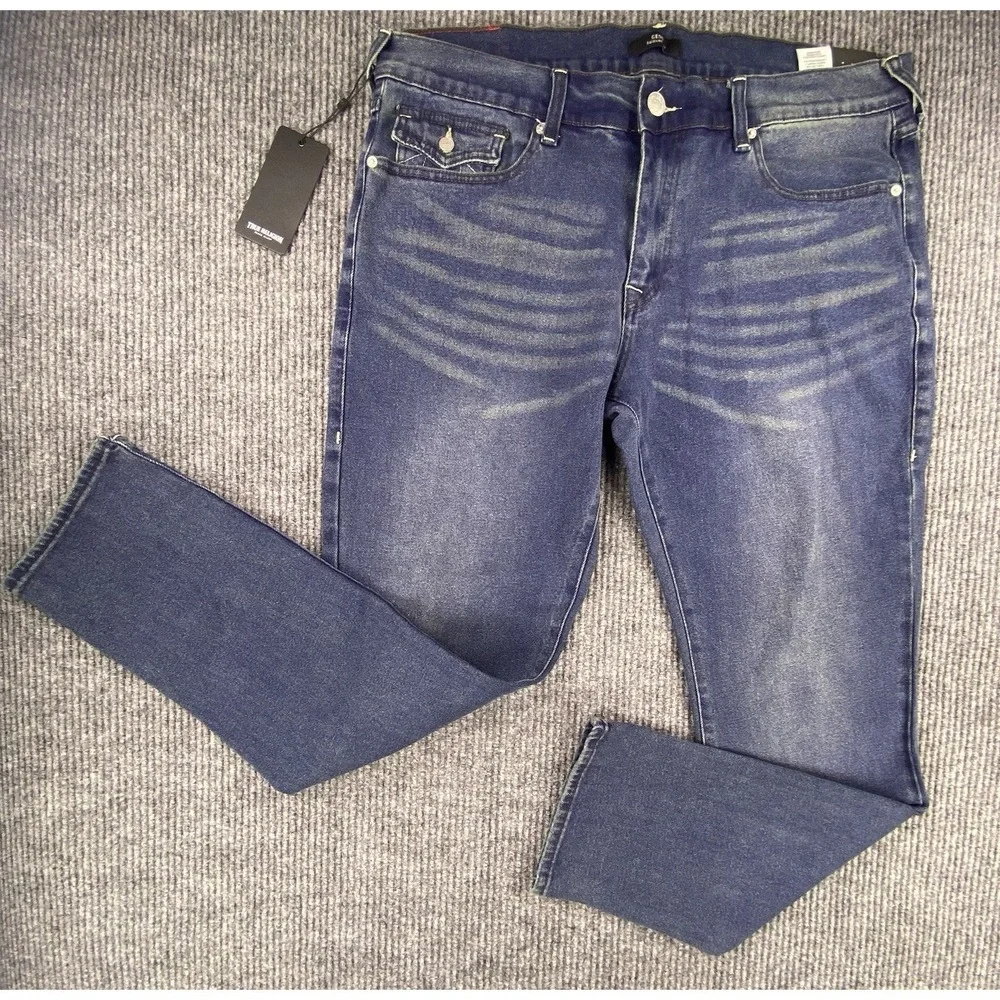 True Religion Geno Relaxed Slim Jeans Mens 38‎ Blue Flap Pocket Y2K Streetwear
